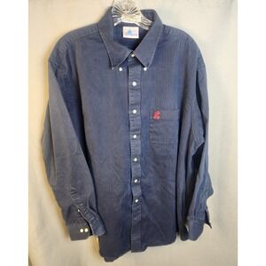 Vintage Disneyland Resort XL Single Needle Tailor Cotton MICKEY Blue Dress Shirt